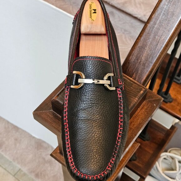 Donald Pliner Men's Soft Leather Horsebit Loafers, Black/Red, Sz 12 - Picture 10 of 16